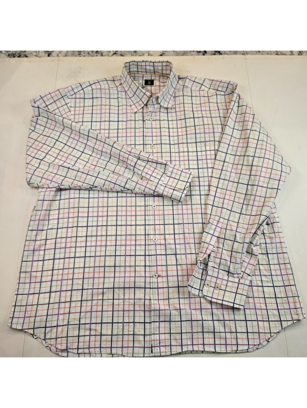 Men's Robert Talbott Green Purple Blue Plaid Button Down Shirt Sz XL